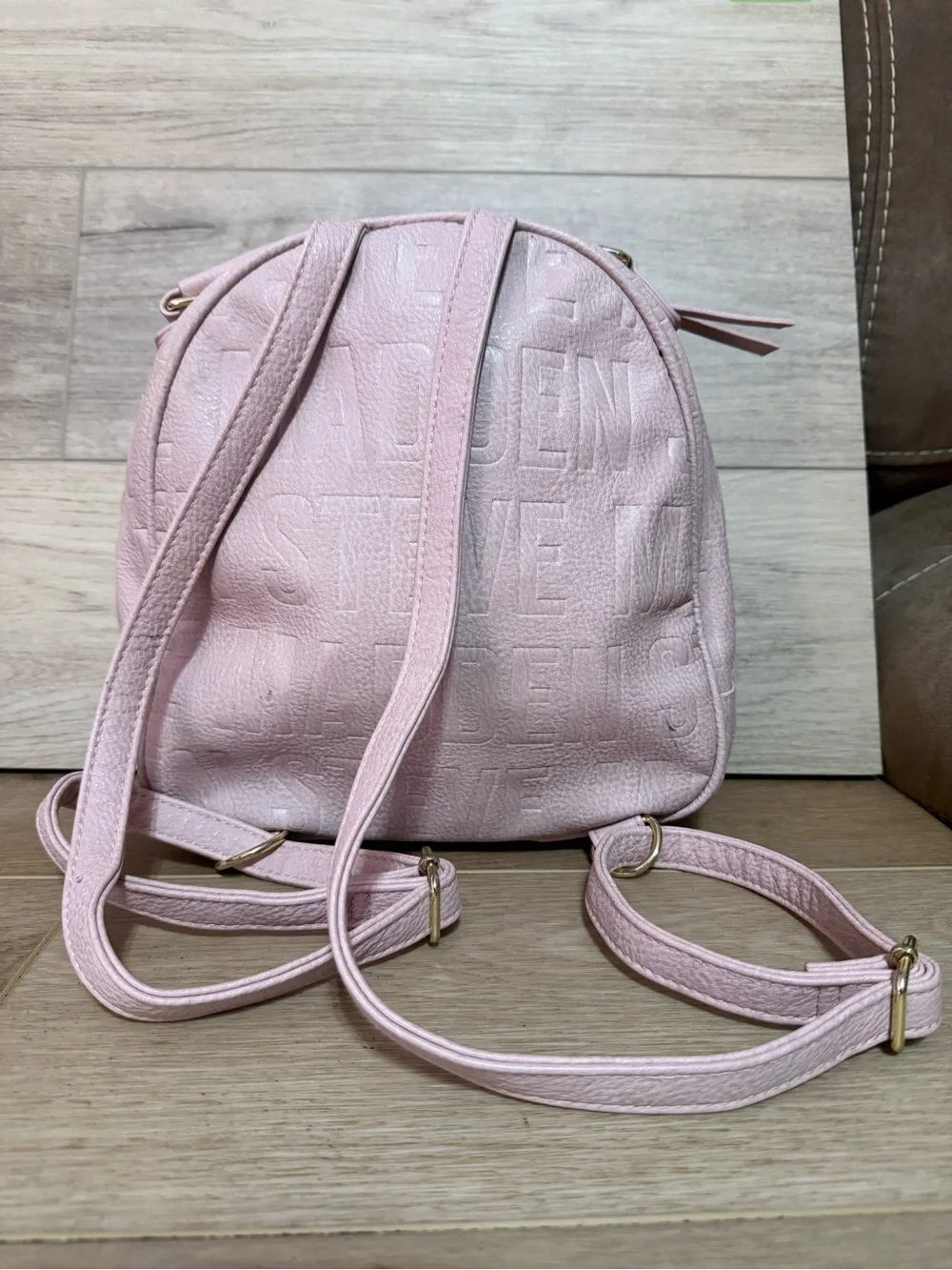 Steve Madden Blush Pink Mini Backpck Embossed Logo Gold Hardware Cute Trendy Bag